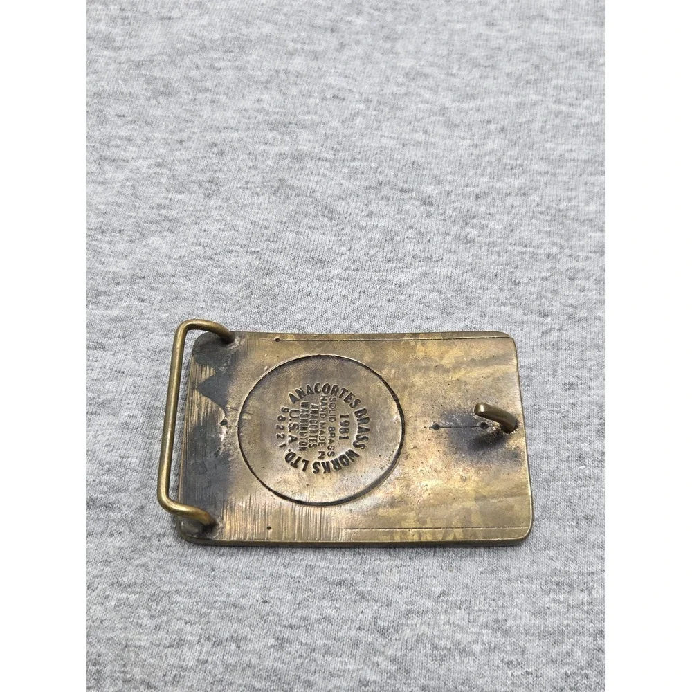 Rare Handmade AnaCortes Brass Works Rainier Beer Belt Buckle Made in USA Vintage